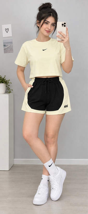ست کراپ و شلوارک زنانه پارچه سوزنی سالمون L.XL.XXL در ۵ رنگ جذاب