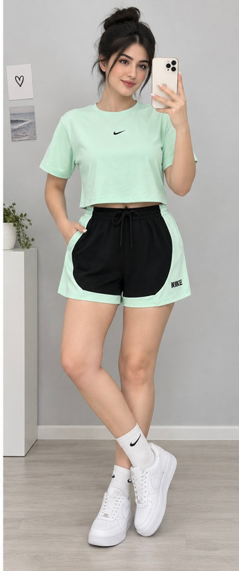 ست کراپ و شلوارک زنانه پارچه سوزنی سالمون L.XL.XXL در ۵ رنگ جذاب